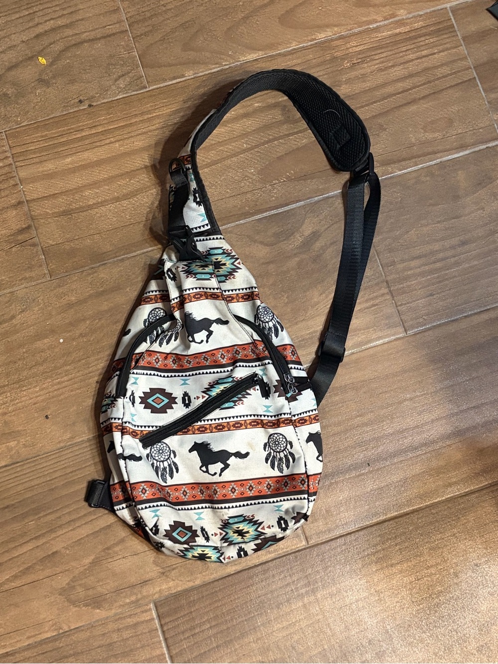 Boho Horse Print Sling Bag in Cream and Black